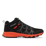 Botas de senderismo Columbia Peakfreak II Mid, color verde oliva con detalles en negro y naranja. Fabricadas con tecnología OutDry™ impermeable y transpirable, entresuela TechLite+™ para amortiguación y suela Adapt Trax™ para tracción.