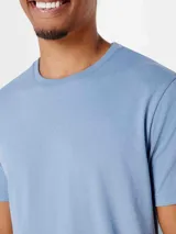 Remera básica de manga corta color gris claro, con cuello redondo.