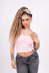 Top strapless de algodón con lycra, color rosa.