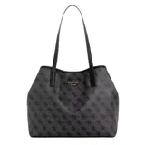 Cartera tote 2 en 1 de la marca Guess, modelo Vikky II, color carbón (negro con estampado del logo en gris oscuro). Incluye un bolso principal con asas dobles y un monedero extraíble.