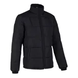 Campera negra acolchada de mujer, con cierre frontal completo y cuello elevado.