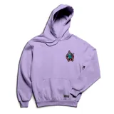 Canguro de algodón lila con parche bordado, diseño minimalista y estilo streetwear.