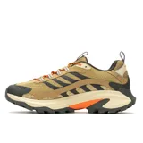 Championes de senderismo Merrell Moab Speed 2, color marrón con detalles en negro y naranja. Capellada de malla técnica y TPU reciclado, cordones y correas recicladas, cuello acolchado, forro de malla reciclada, plantilla de espuma EVA reciclada, entresuela de espuma FloatPro y suela Vibram TC5+.