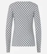 Blusa de viscolycra blanca con estampado de cadenas negras, escote en V retorcido y mangas largas.