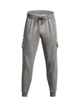 Pantalón de jogging Under Armour Rival Fleece Cargo, color gris melange, con corte ajustado, bolsillos laterales tipo cargo con solapa y puños elásticos.