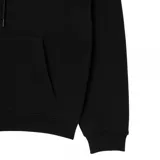 Buzo canguro negro de Lacoste con capucha y cordones ajustables. Tiene un bolsillo tipo canguro en la parte delantera y el logo de la marca bordado en el pecho.