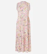 Vestido largo evasê de viscosa con estampado floral paisley, cuello redondo y sin mangas.