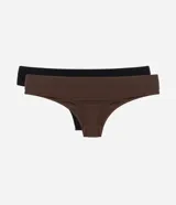 Pack de dos tangas de punto acanalado, una negra y otra marrón.