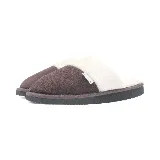 Pantuflas abiertas color azul marino con interior de piel sintética color crema y suela negra.