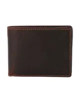 Billetera de cuero marrón para hombre, marca TC COIN, con costuras a contraste.