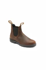 Botas de cuero rústico marrón con elástico en ambos lados y suela de TPU antideslizante, diseñadas para máxima comodidad y protección.