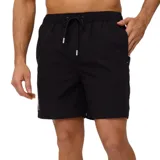 Short de baño negro con cintura elástica y cordón ajustable.