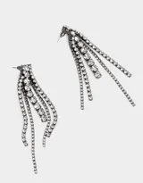Aros colgantes largos plateados con tiras de strass de diferentes tamaños.