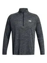 Buzo deportivo Under Armour para hombre, modelo Tech Texturd Hlf Zip, color negro jaspeado con cierre medio en el cuello y logo blanco en el pecho. Confeccionado en tejido UA Tech™ ligero y transpirable.