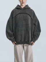 Hoodie unisex color óxido con capucha, corte oversize y bolsillo canguro.
