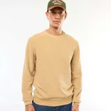 Sweater beige de punto fantasía con cuello redondo y mangas largas.