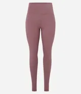 Calza legging deportiva color verde agua, de microfibra, con cintura ancha y bolsillos laterales.