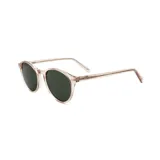 Lentes de sol Mistral modelo Asturias, con armazón redondo de acetato transparente rosado y cristales oscuros.