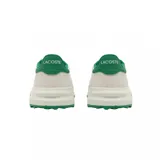 Championes Lacoste modelo L003 Elite Active Evo, color blanco con detalles en verde. Presentan el logo de la marca en el lateral y suela de goma con diseño texturizado.