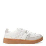 Zapatillas deportivas negras con detalles en blanco y suela color caramelo.