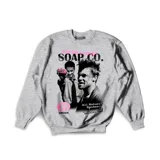 Buzo gris con estampado de la película Fight Club, con el logo de Paper Street Soap Co. y los personajes Tyler Durden y Marla Singer.