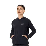 Campera deportiva negra con capucha, cierre frontal completo, bolsillos laterales y logo de Topper estampado en el pecho.