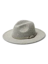 Sombrero gris de poliéster con cinta decorativa color beige.