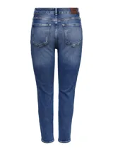 Jeans de tiro alto color azul denim, corte recto y tejido elástico.