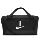 Bolso deportivo Nike Academy Team unisex, color negro con logo blanco. Cuenta con doble asa de mano, correa de hombro ajustable y múltiples compartimentos con cierre.