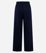 Pantalón de corte recto color marrón con raya lateral blanca y lazo en la cintura.