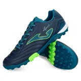 Championes de fútbol 5 Joma Aguila 2403, color azul marino con detalles en verde lima.