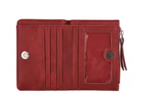 Monedero Terrano color rosa con textura símil cuero de reptil y cierre superior con cremallera.