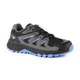 Championes Hi-Tec Brett para trekking, color negro con detalles en gris y celeste.