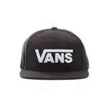 Gorra negra de Vans con logo blanco bordado en el frente.