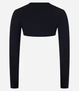 Saco bolero negro de microfibra con mangas largas.