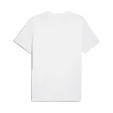 Remera blanca de algodón de corte clásico, con cuello redondo y mangas cortas. Estampado en el pecho con el logo de Puma en negro, rojo y azul, y la leyenda "Puma Sportswear".