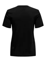 Camiseta negra de algodón orgánico con cuello redondo y mangas cortas. Estampado frontal con el logo de la banda Nirvana: el nombre en color magenta y el icónico smiley con ojos en 'x' y lengua afuera, también en magenta.