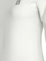 Remera blanca de algodón de manga larga con cuello redondo y logo CK bordado en el pecho.