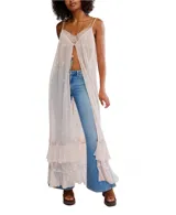 Camisón midi de malla transparente color rosa pálido, con lentejuelas bordadas, escote en V con puntilla y tirantes finos regulables.