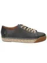 Zapatillas RKF Fontaine de cuero flexible color gris oscuro, con cordones color beige, suela de goma color marrón y plantilla de yute.