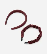 Kit de dos tiaras color borgoña, una lisa tipo puffer y otra fruncida.