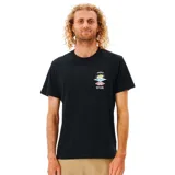 Remera negra de manga corta con cuello redondo y logo Rip Curl Search Icon estampado en el pecho.