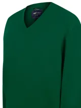 Sweater azul marino de lana con cuello en V.