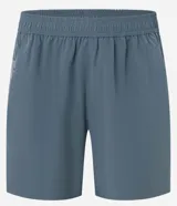 Bermuda deportiva masculina color gris, confeccionada en poliéster y elastano. Posee cintura elástica, cordón interno ajustable y estampa localizada refletiva.