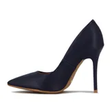 Zapato de tacón alto Vizzano, color nude, con punta fina y detalle de logo dorado en el lateral.