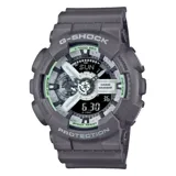 Reloj Casio G-Shock modelo GA110HD-8ADR, con caja y correa de resina gris, esfera analógica-digital de 52mm con detalles en verde y cristal mineral.