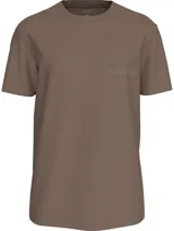Remera color marrón con cuello redondo y mangas cortas. Logotipo de Calvin Klein tonal bordado en el pecho.