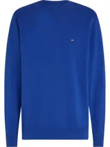 Buzo azul con cuello redondo clásico, confeccionado en felpa de algodón, de corte regular, con logo bordado de Tommy Hilfiger en el pecho.