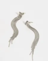 Aros colgantes largos dorados con strass y lluvia de cadenas.