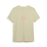 Remera color crema de algodón con estampado en la espalda de un sol, una tabla de surf y el texto "Big Waves Club" en color rosa.
